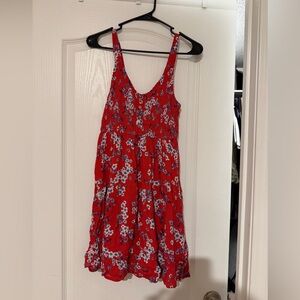 Jopna Red Floral Smocked Waist Dress XS